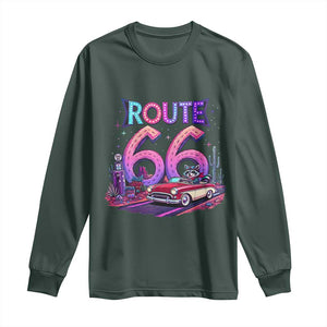 Route Highway 66 Americana Adventure Long Sleeve Shirt Cute Raccoon Driving Car TS12 Dark Forest Green Print Your Wear