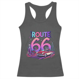 Route Highway 66 Americana Adventure Racerback Tank Top Cute Raccoon Driving Car TS12 Dark Heather Print Your Wear