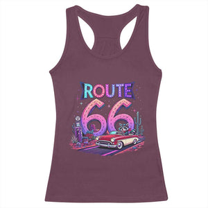 Route Highway 66 Americana Adventure Racerback Tank Top Cute Raccoon Driving Car TS12 Maroon Print Your Wear