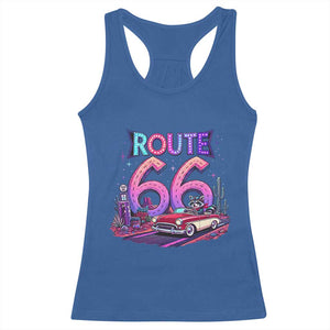 Route Highway 66 Americana Adventure Racerback Tank Top Cute Raccoon Driving Car TS12 Royal Blue Print Your Wear