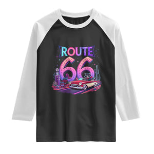 Route Highway 66 Americana Adventure Raglan Shirt Cute Raccoon Driving Car TS12 Black White Print Your Wear
