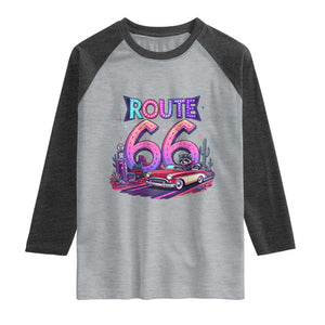 Route Highway 66 Americana Adventure Raglan Shirt Cute Raccoon Driving Car TS12 Heather Gray Heather Charcoal Print Your Wear