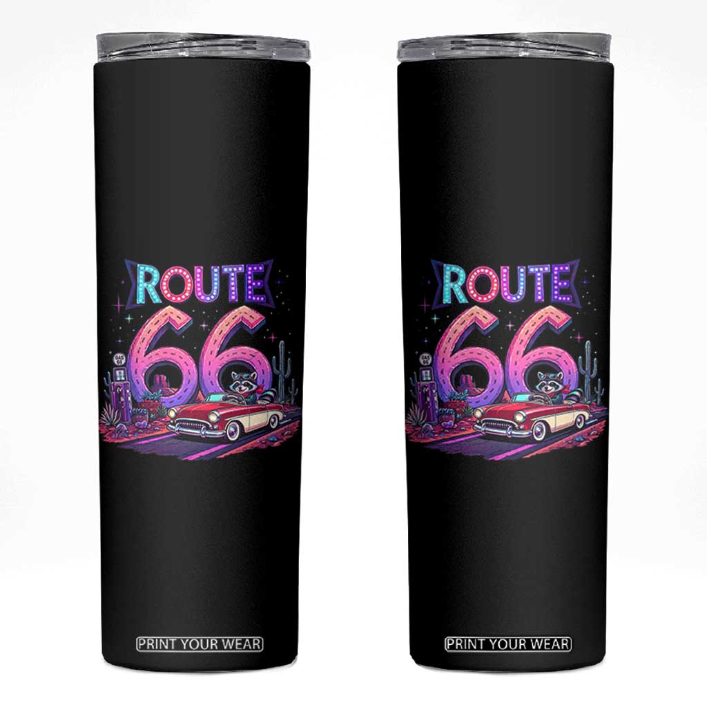 Route Highway 66 Americana Adventure Skinny Tumbler Cute Raccoon Driving Car TS12 Black Print Your Wear