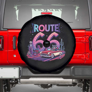 Route Highway 66 Americana Adventure Spare Tire Cover Cute Raccoon Driving Car TS12 Black Print Your Wear
