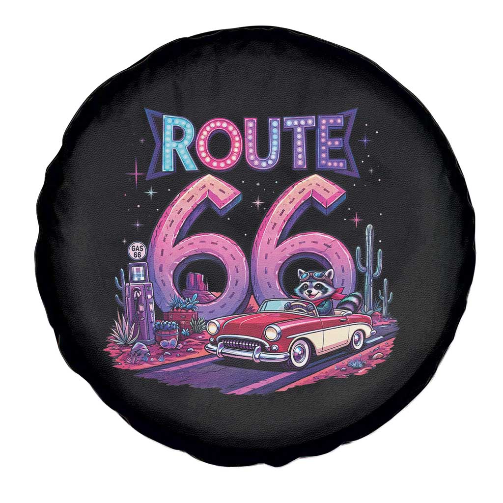 Route Highway 66 Americana Adventure Spare Tire Cover Cute Raccoon Driving Car TS12 Print Your Wear