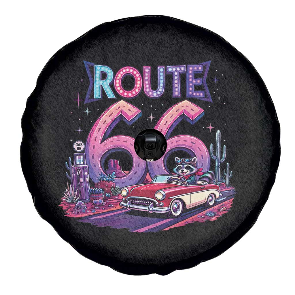 Route Highway 66 Americana Adventure Spare Tire Cover Cute Raccoon Driving Car TS12 Print Your Wear