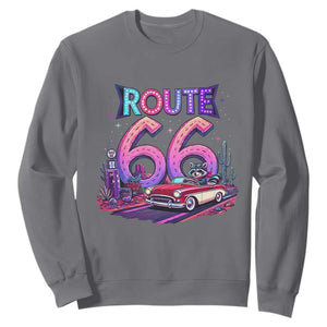 Route Highway 66 Americana Adventure Sweatshirt Cute Raccoon Driving Car TS12 Charcoal Print Your Wear