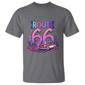 Route Highway 66 Americana Adventure T Shirt Cute Raccoon Driving Car TS12 Charcoal Print Your Wear