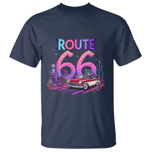 Route Highway 66 Americana Adventure T Shirt Cute Raccoon Driving Car TS12 Navy Print Your Wear