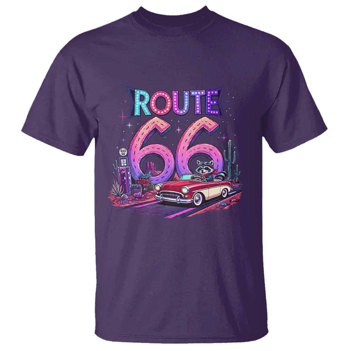 Route Highway 66 Americana Adventure T Shirt Cute Raccoon Driving Car TS12 Purple Print Your Wear