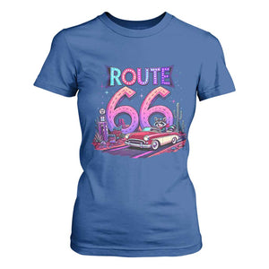 Route Highway 66 Americana Adventure T Shirt For Women Cute Raccoon Driving Car TS12 Royal Blue Print Your Wear