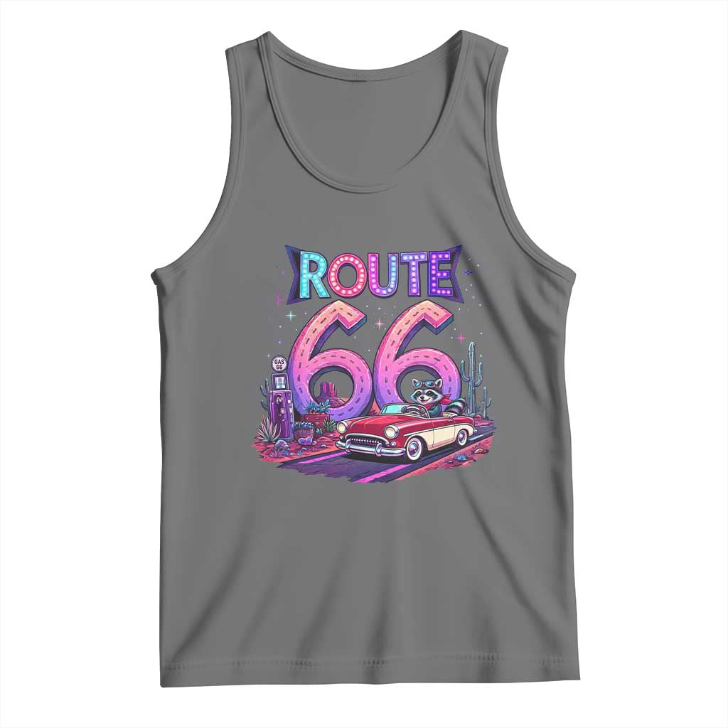 Route Highway 66 Americana Adventure Tank Top Cute Raccoon Driving Car TS12 Black Heather Print Your Wear