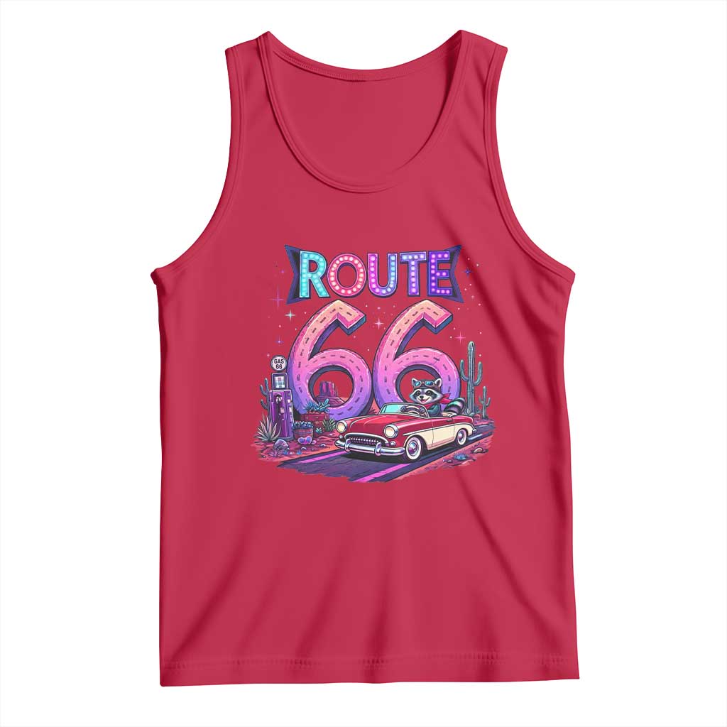 Route Highway 66 Americana Adventure Tank Top Cute Raccoon Driving Car TS12 Red Print Your Wear