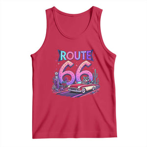 Route Highway 66 Americana Adventure Tank Top Cute Raccoon Driving Car TS12 Red Print Your Wear