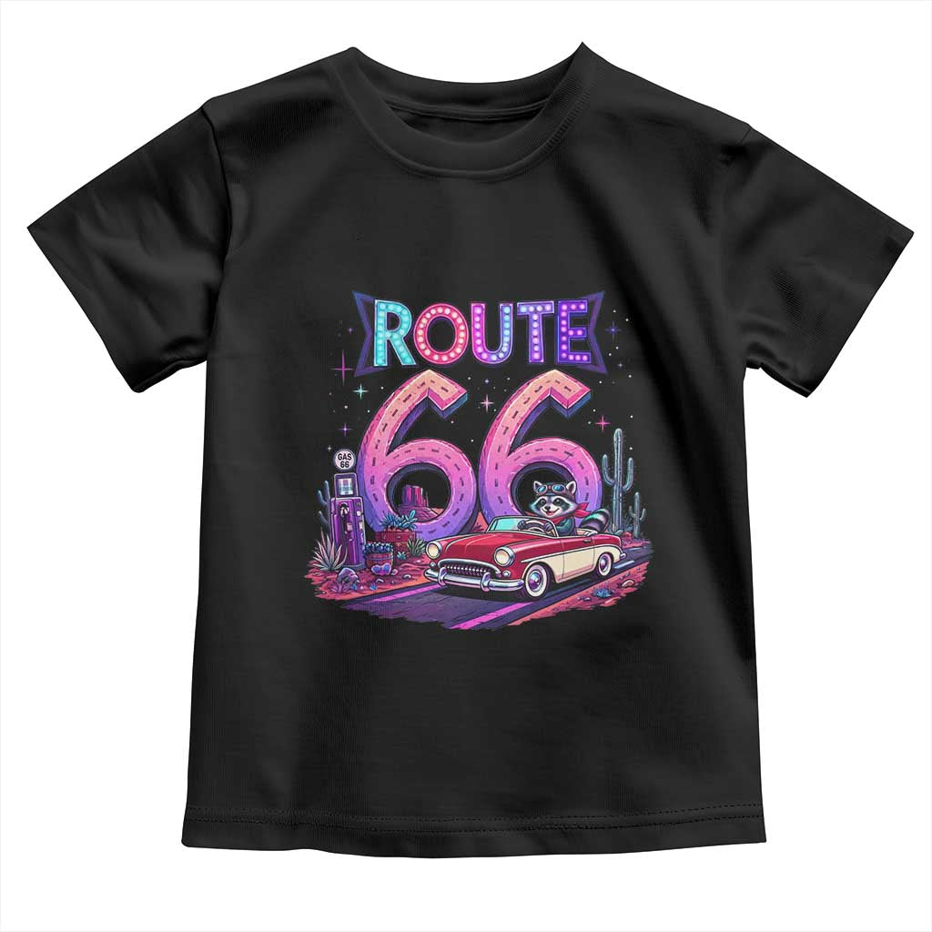 Route Highway 66 Americana Adventure Toddler T Shirt Cute Raccoon Driving Car TS12 Black Print Your Wear