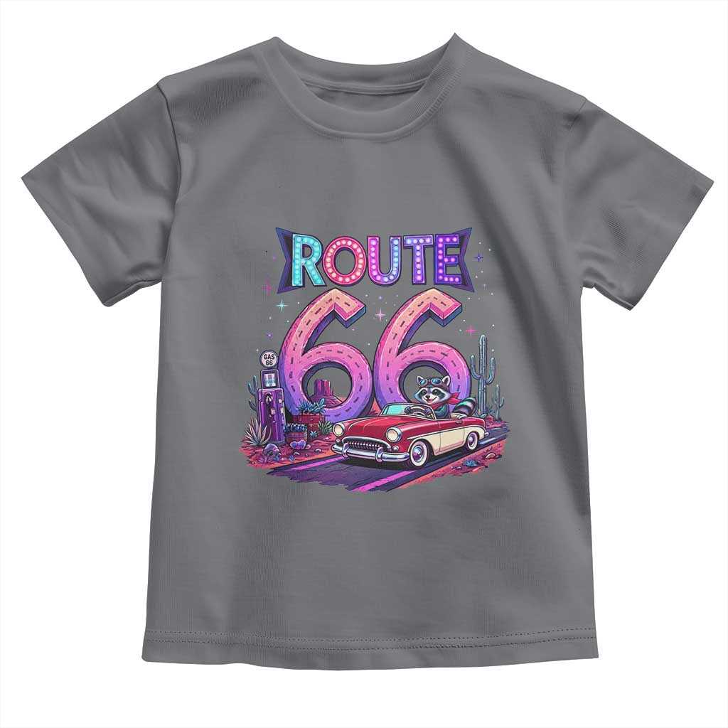 Route Highway 66 Americana Adventure Toddler T Shirt Cute Raccoon Driving Car TS12 Charcoal Print Your Wear
