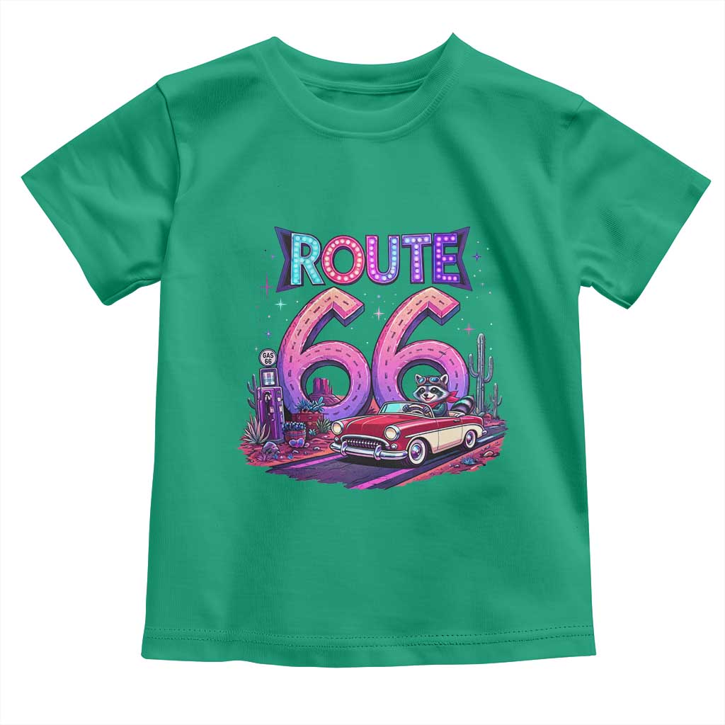 Route Highway 66 Americana Adventure Toddler T Shirt Cute Raccoon Driving Car TS12 Irish Green Print Your Wear