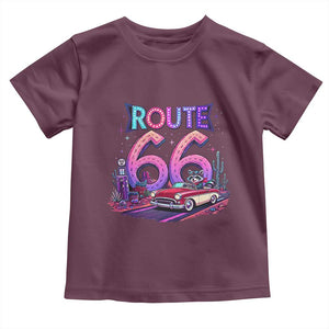 Route Highway 66 Americana Adventure Toddler T Shirt Cute Raccoon Driving Car TS12 Maroon Print Your Wear