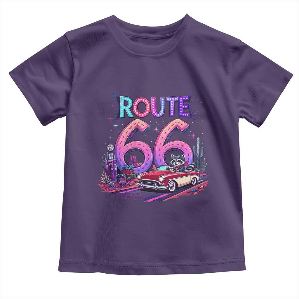 Route Highway 66 Americana Adventure Toddler T Shirt Cute Raccoon Driving Car TS12 Purple Print Your Wear