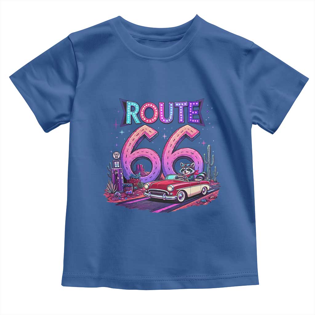 Route Highway 66 Americana Adventure Toddler T Shirt Cute Raccoon Driving Car TS12 Royal Blue Print Your Wear