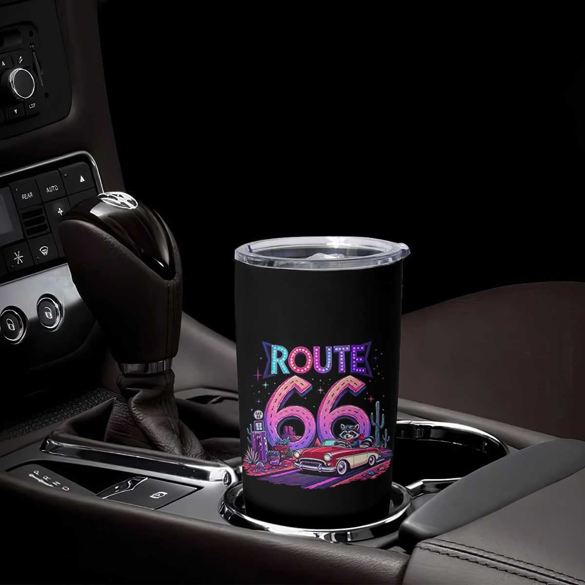 Route Highway 66 Americana Adventure Tumbler Cup Cute Raccoon Driving Car TS12 Print Your Wear