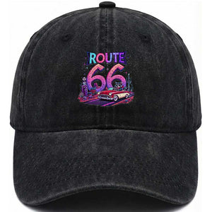 Route Highway 66 Americana Adventure Washed Cotton Baseball Cap Cute Raccoon Driving Car TS12 Print Your Wear