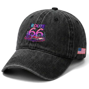 Route Highway 66 Americana Adventure Washed Cotton Baseball Cap Cute Raccoon Driving Car TS12 Print Your Wear