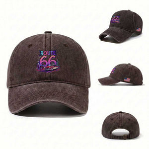 Route Highway 66 Americana Adventure Washed Cotton Baseball Cap Cute Raccoon Driving Car TS12 Washed Cap Universal Fit Dark Brown Print Your Wear