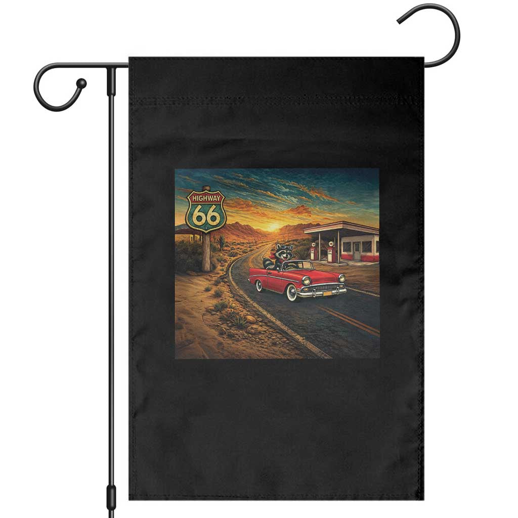 Route Highway 66 Raccoon Garden Flag Americana Road Trip TS12 Black Print Your Wear