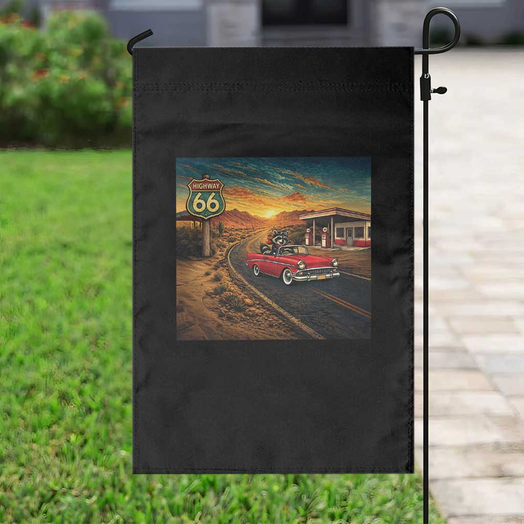 Route Highway 66 Raccoon Garden Flag Americana Road Trip TS12 Print Your Wear