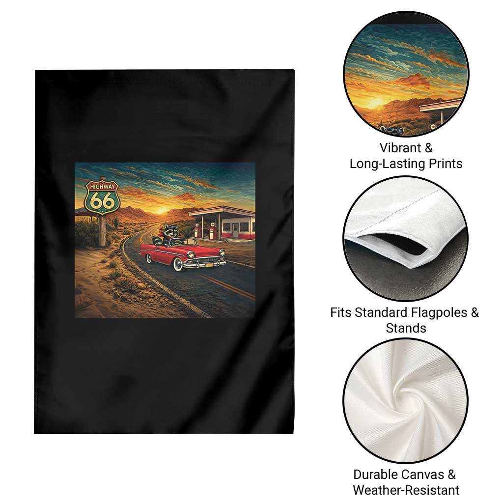 Route Highway 66 Raccoon Garden Flag Americana Road Trip TS12 Print Your Wear