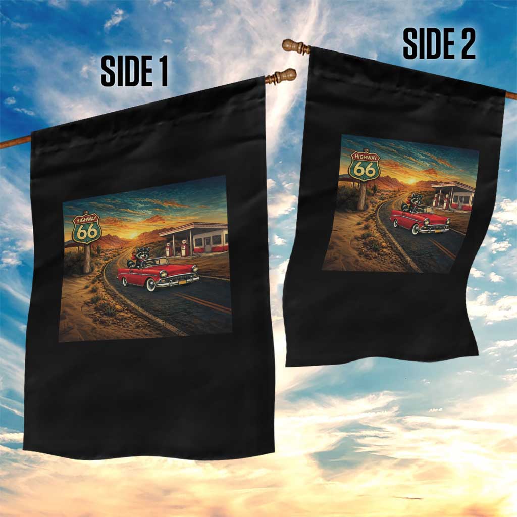 Route Highway 66 Raccoon Garden Flag Americana Road Trip TS12 Print Your Wear
