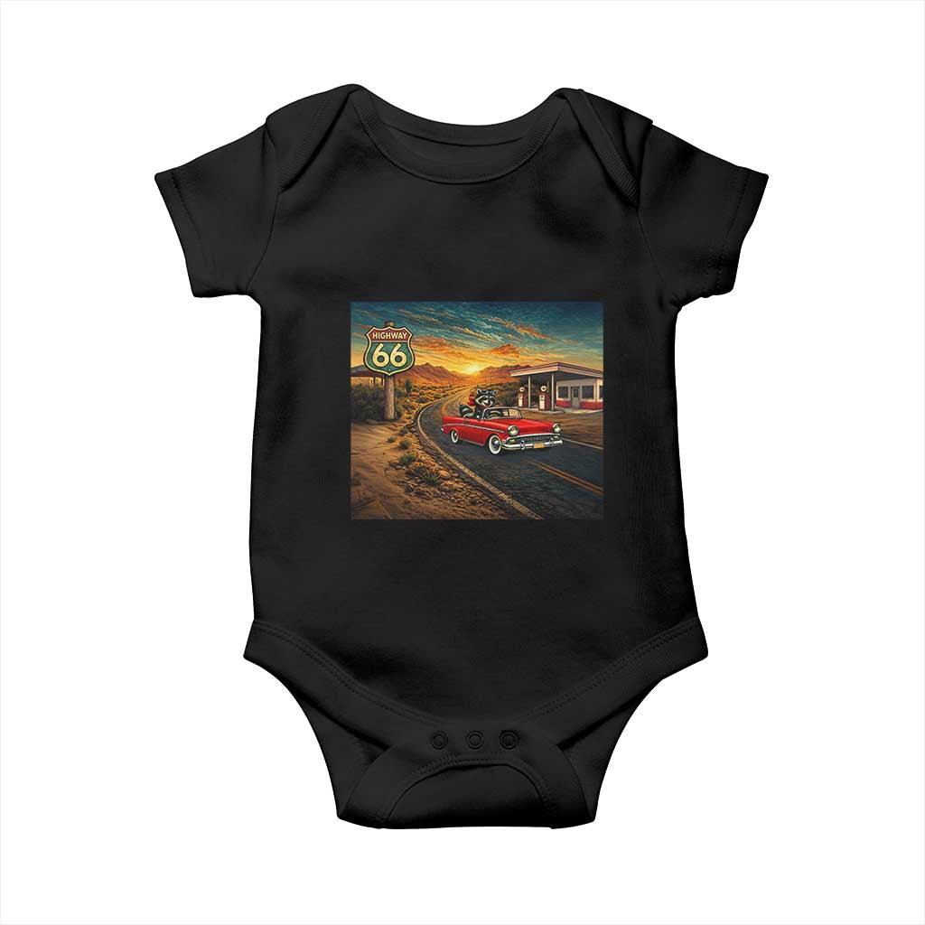 Route Highway 66 Raccoon Baby Onesie Americana Road Trip TS12 Black Print Your Wear