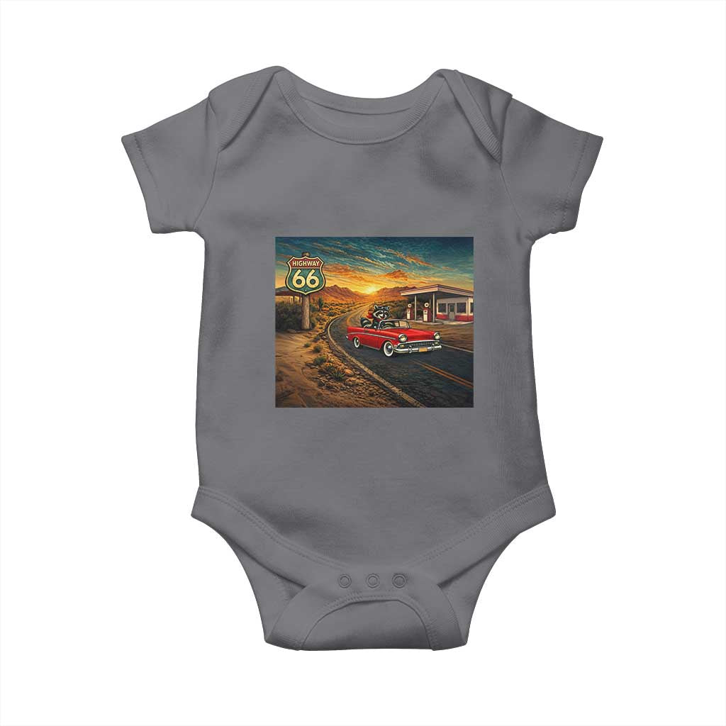 Route Highway 66 Raccoon Baby Onesie Americana Road Trip TS12 Charcoal Print Your Wear