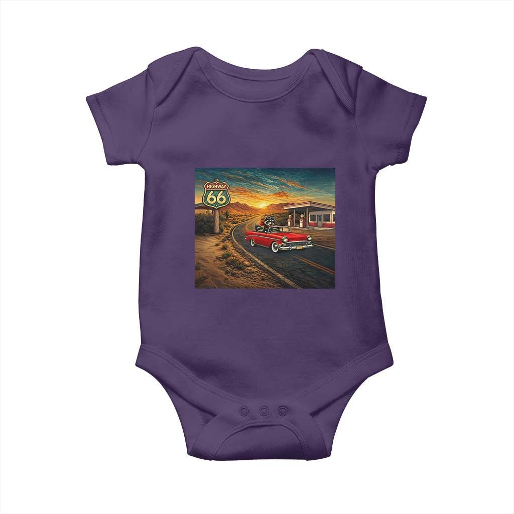 Route Highway 66 Raccoon Baby Onesie Americana Road Trip TS12 Purple Print Your Wear