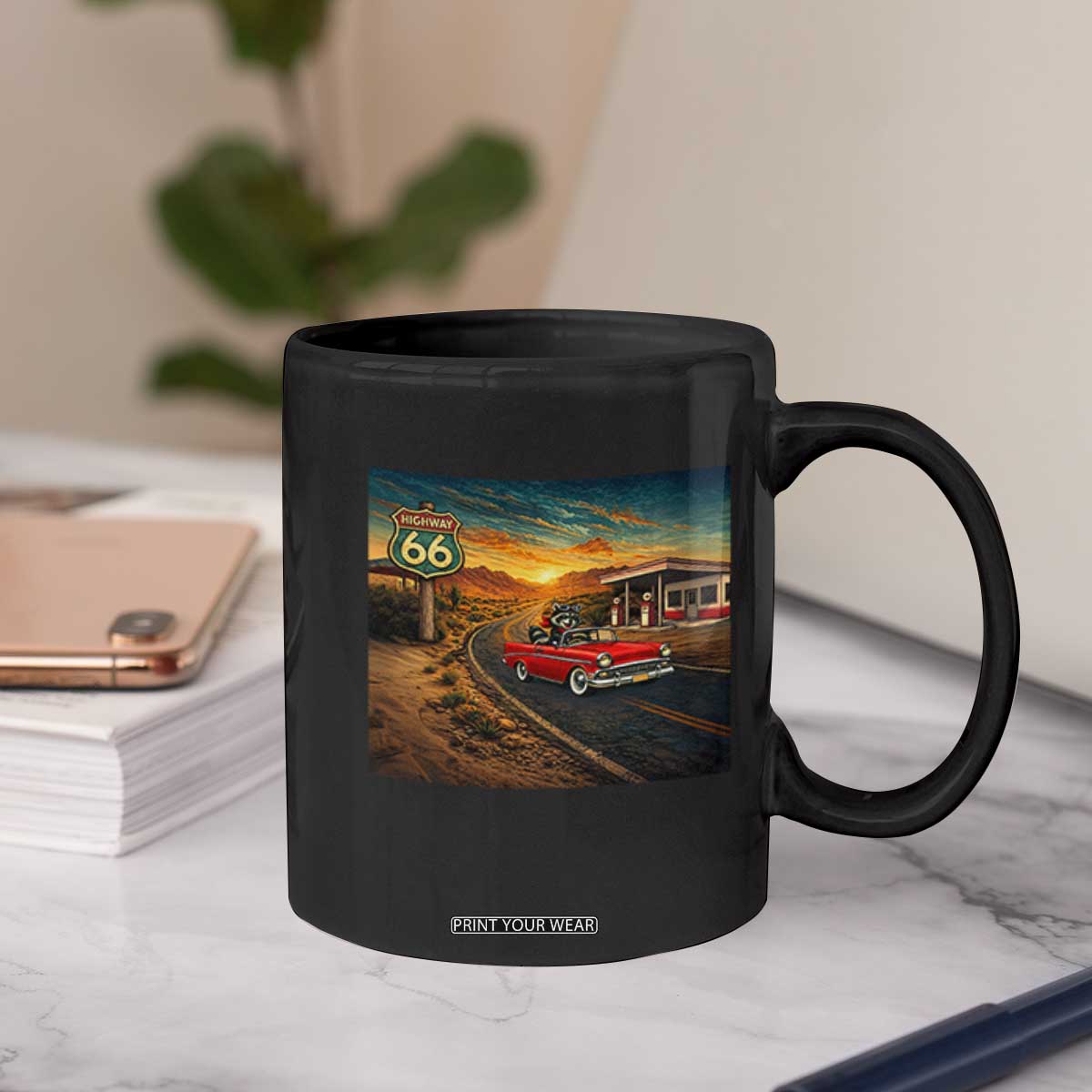 Route Highway 66 Raccoon Coffee Mug Americana Road Trip TS12 Print Your Wear