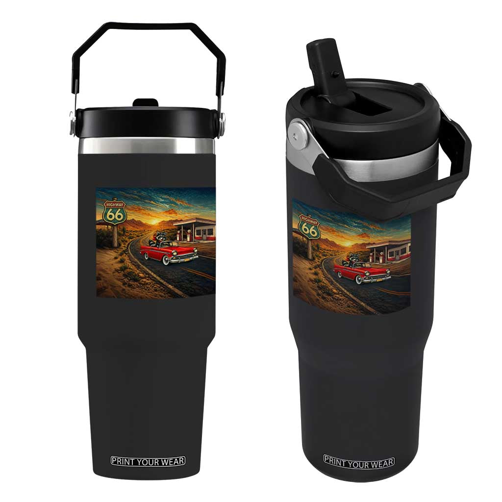 Route Highway 66 Raccoon Flip Straw Tumbler Americana Road Trip TS12 One Size: 30 oz Black Print Your Wear
