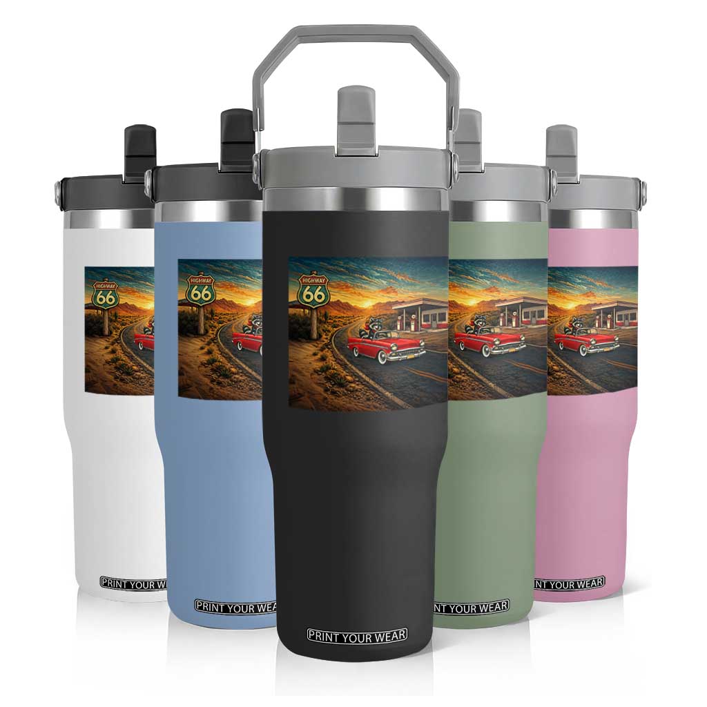 Route Highway 66 Raccoon Flip Straw Tumbler Americana Road Trip TS12 Print Your Wear
