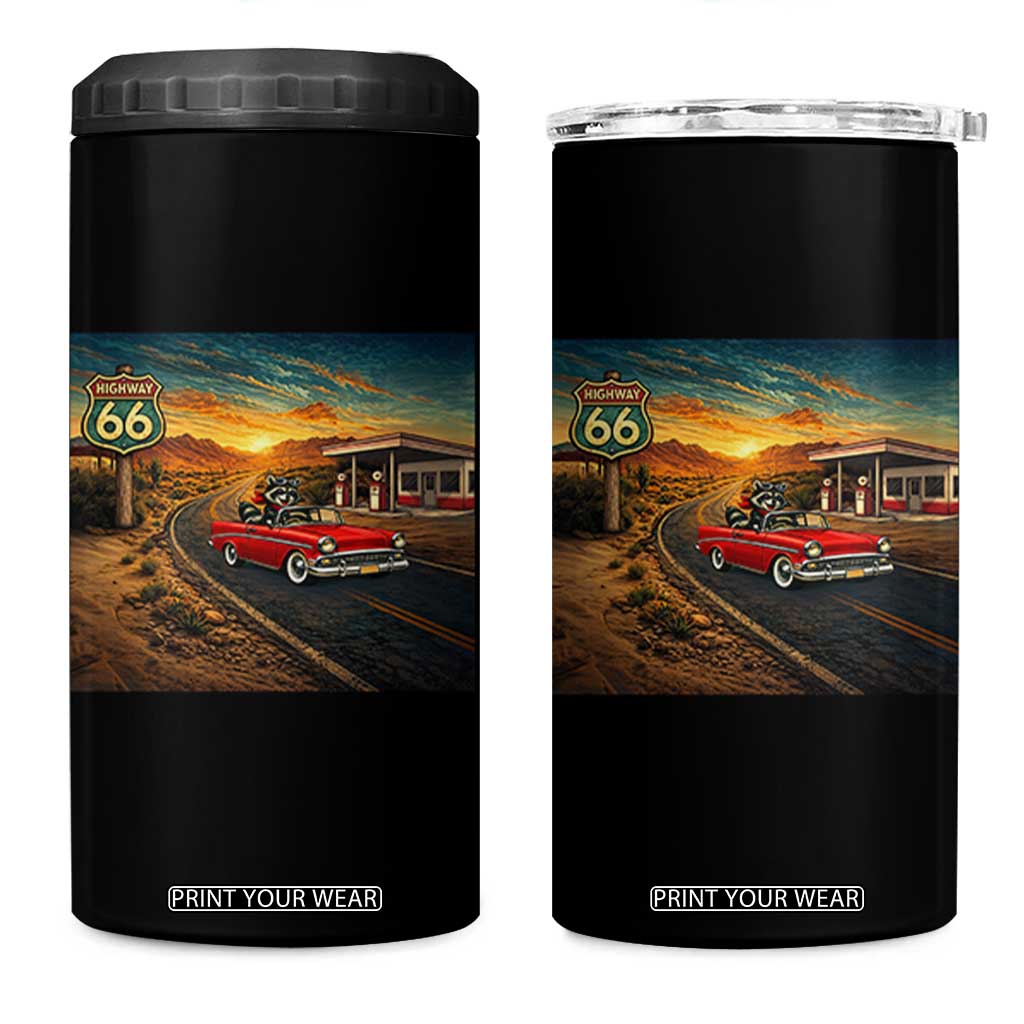 Route Highway 66 Raccoon 4 in 1 Can Cooler Tumbler Americana Road Trip TS12 One Size: 16 oz Black Print Your Wear