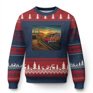 Route Highway 66 Raccoon Ugly Christmas Sweater Americana Road Trip TS12 Navy Red Print Your Wear