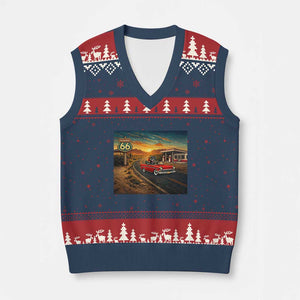 Route Highway 66 Raccoon V-Neck Knit Sweater Vest Americana Road Trip TS12 Navy Red Print Your Wear