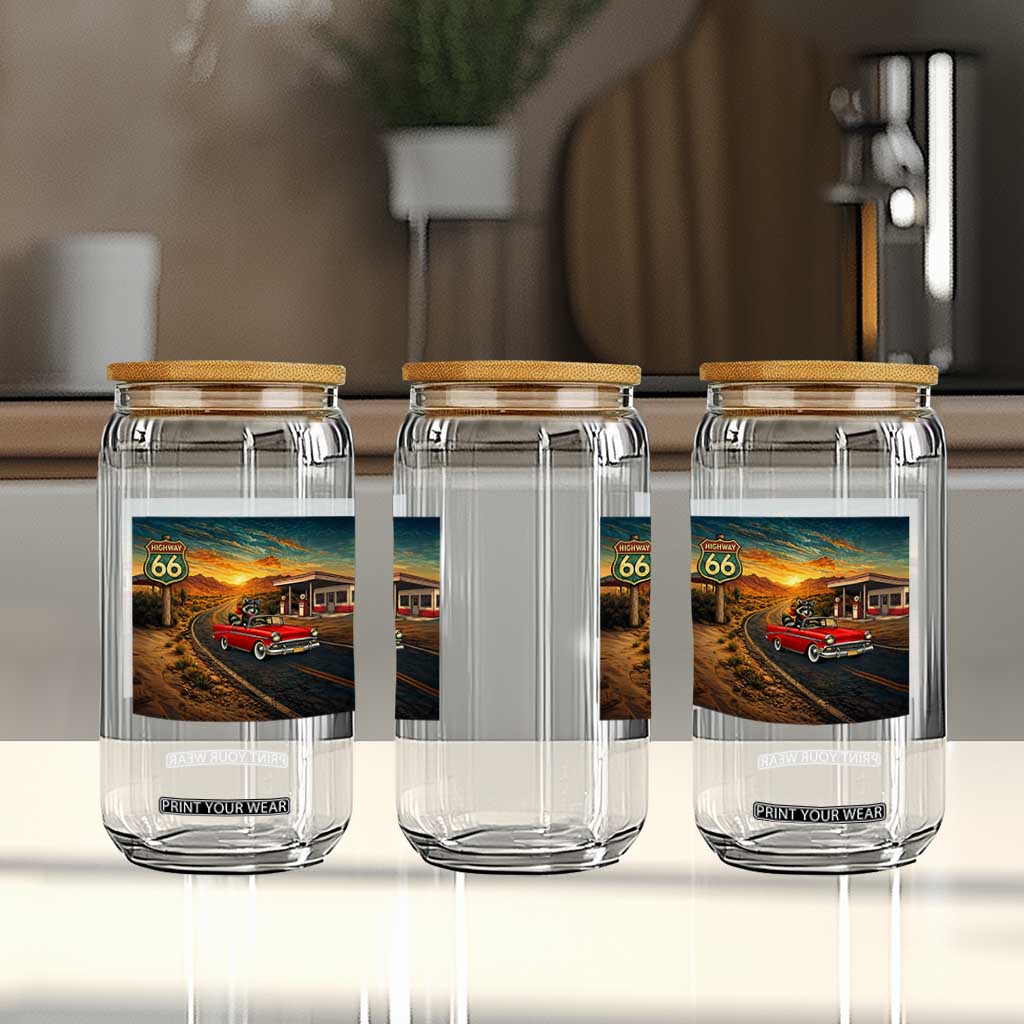 Route Highway 66 Raccoon Glass Can Americana Road Trip TS12 Print Your Wear