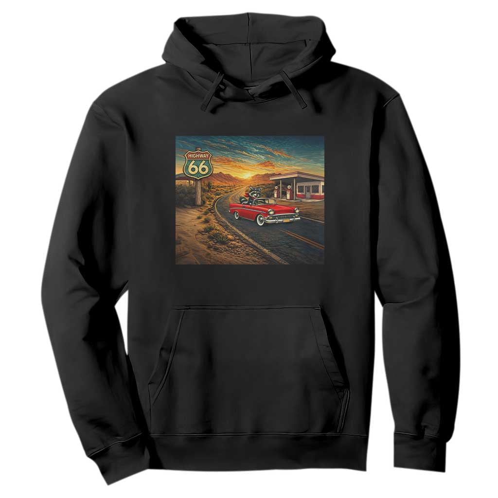 Route Highway 66 Raccoon Hoodie Americana Road Trip TS12 Black Print Your Wear