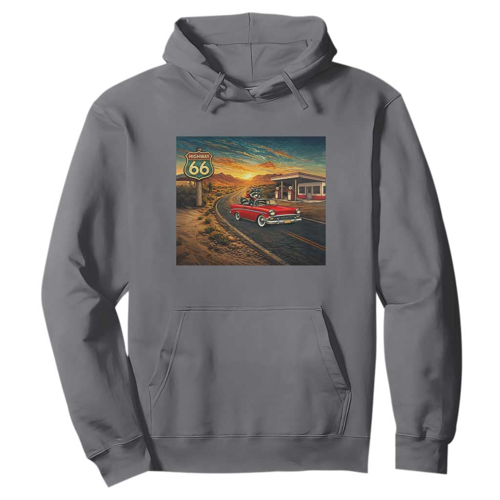 Route Highway 66 Raccoon Hoodie Americana Road Trip TS12 Charcoal Print Your Wear