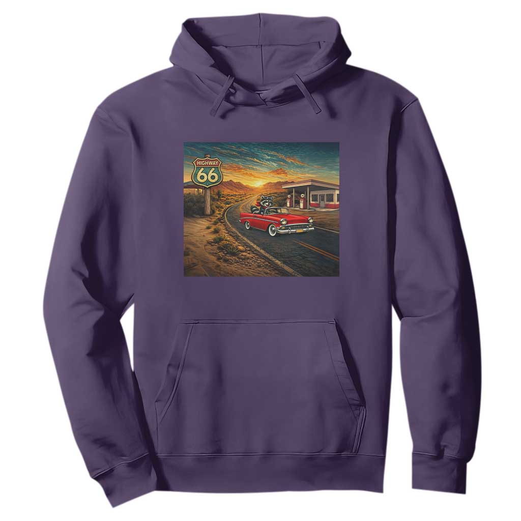 Route Highway 66 Raccoon Hoodie Americana Road Trip TS12 Purple Print Your Wear