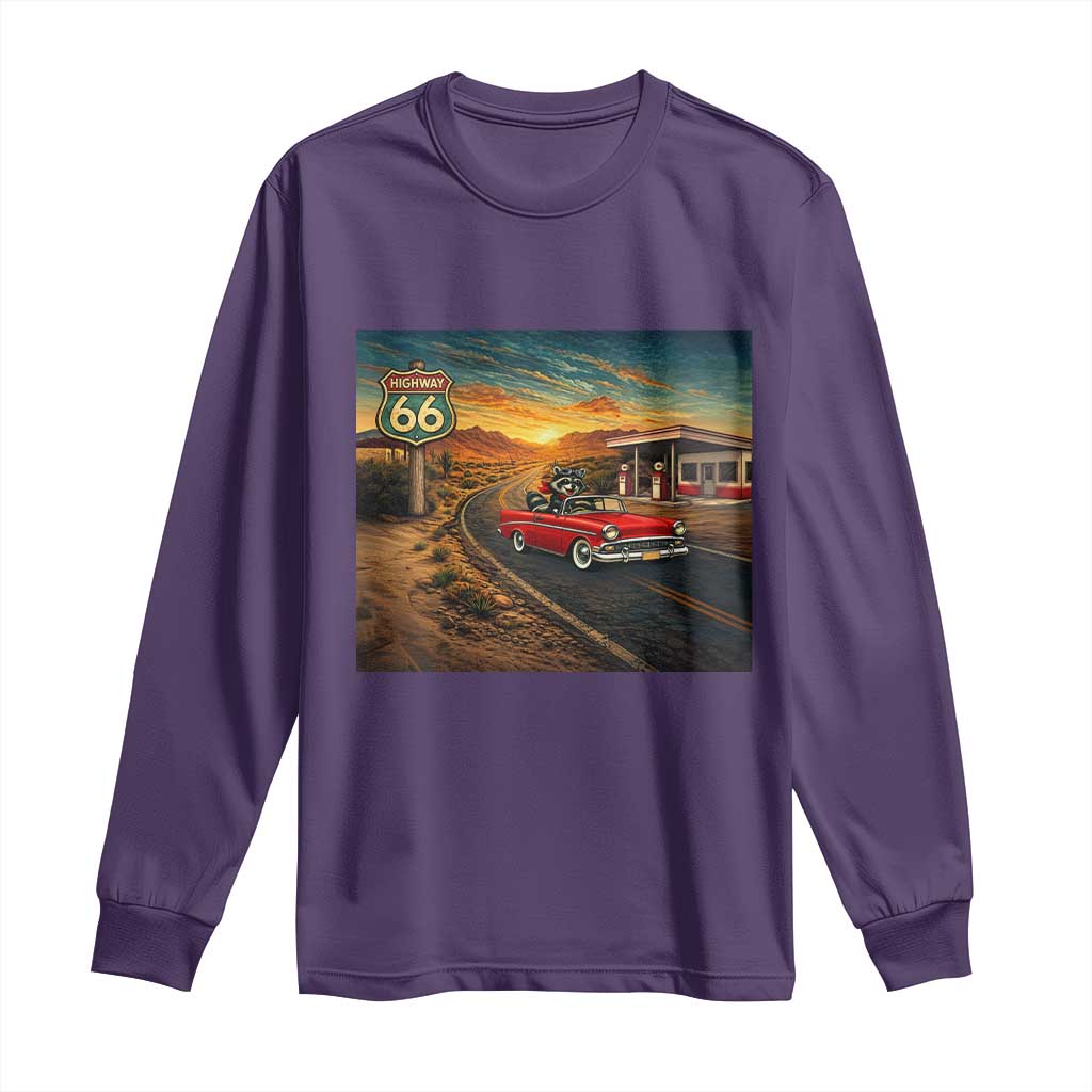 Route Highway 66 Raccoon Long Sleeve Shirt Americana Road Trip TS12 Purple Print Your Wear