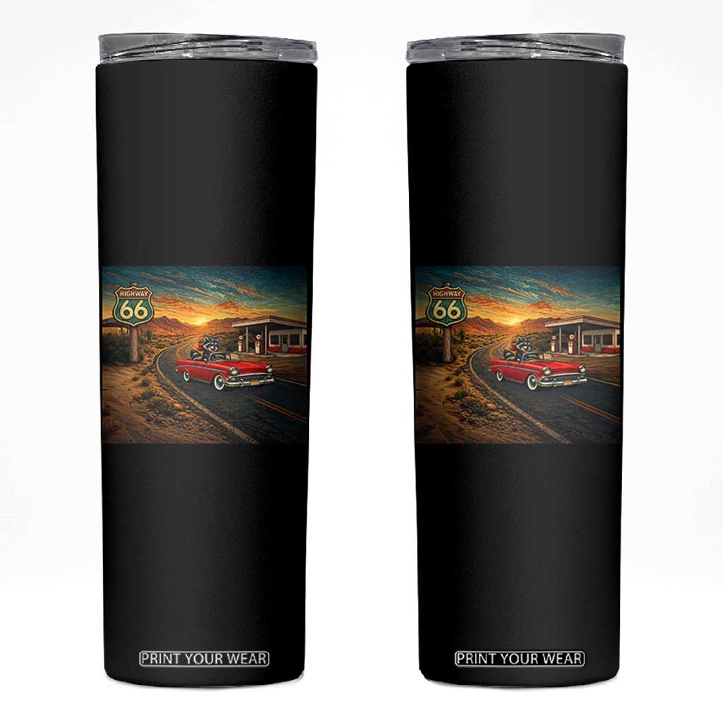 Route Highway 66 Raccoon Skinny Tumbler Americana Road Trip TS12 Black Print Your Wear