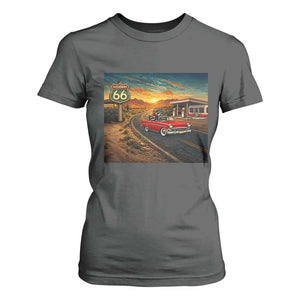 Route Highway 66 Raccoon T Shirt For Women Americana Road Trip TS12 Dark Heather Print Your Wear