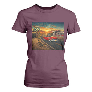 Route Highway 66 Raccoon T Shirt For Women Americana Road Trip TS12 Maroon Print Your Wear
