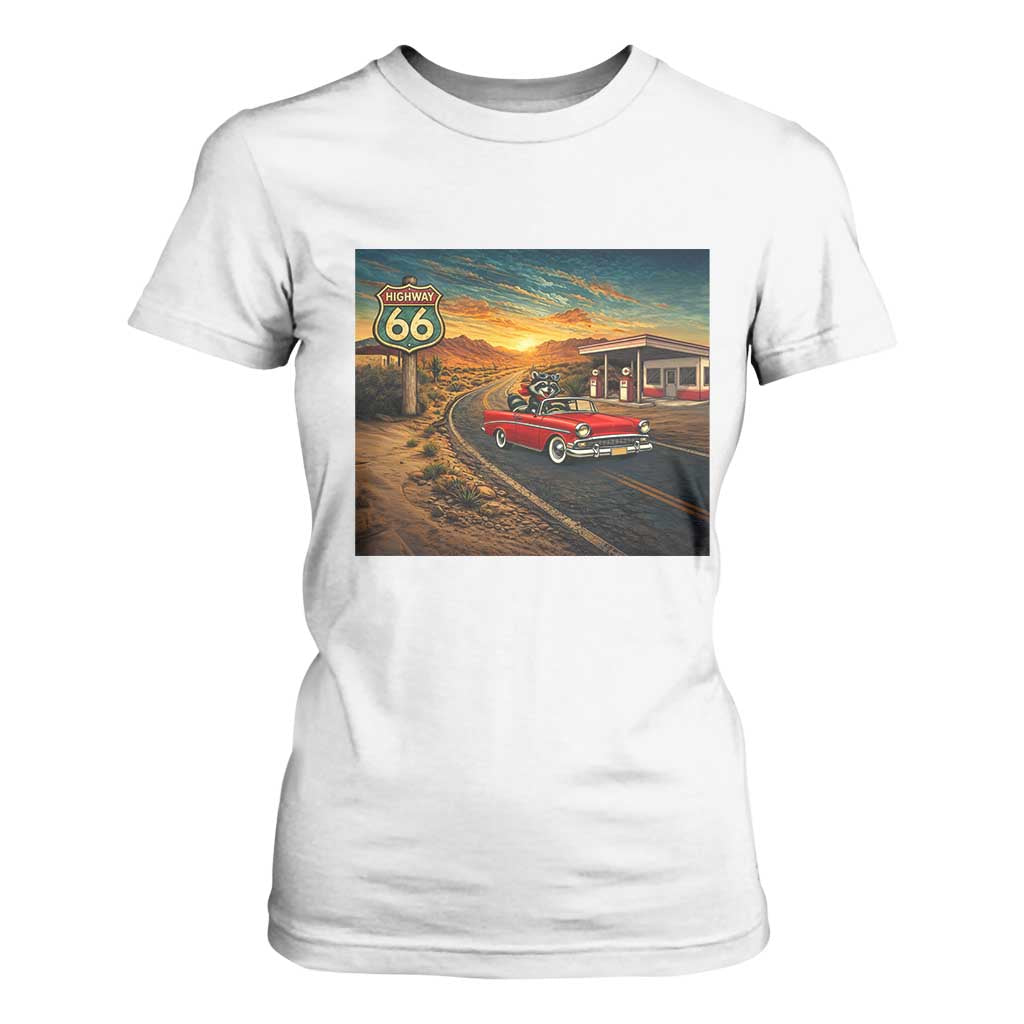 Route Highway 66 Raccoon T Shirt For Women Americana Road Trip TS12 White Print Your Wear